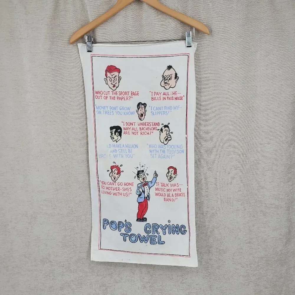 Mom's and Pop's Vintage Crying Towel with Colorful Cartoon Designs